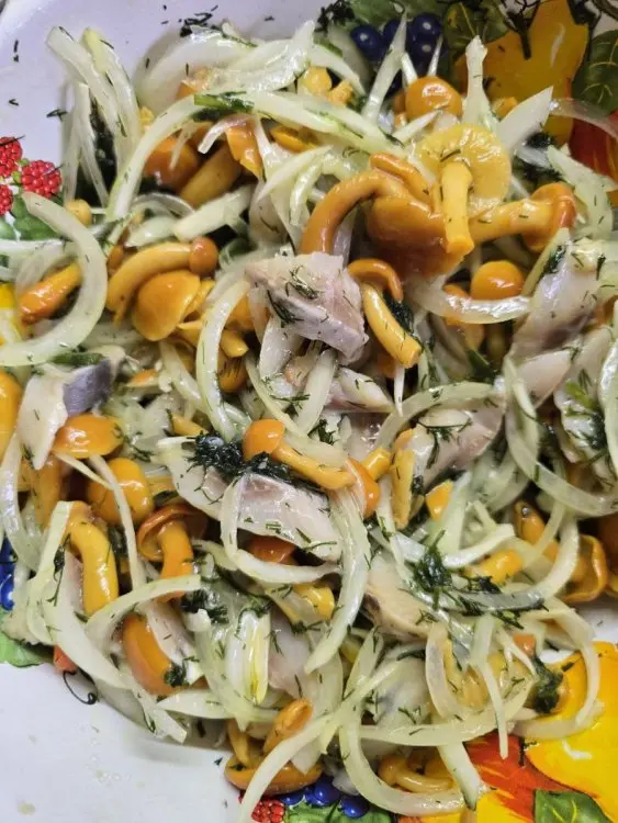 Салатз опеньками та оселедцем