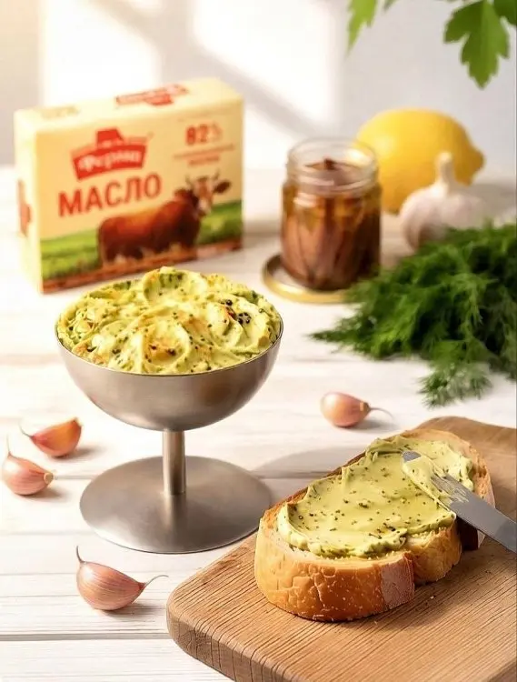 Анчоусне вершкове масло з лимоном кропом та часником