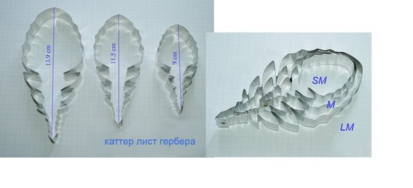 КАТЕР ЛИСТ ГЕРБЕРЫ 3 РАЗМЕРА 1) LM (13,9см)-100 ГРН  2) M (11,5см) -90 ГРН 3) SM (9см) - 80 ГРН ВЕСЬ НАБОР 250 ГРН